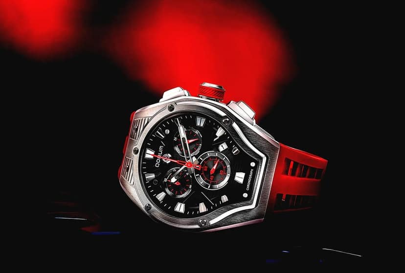 Qorum Equinox Men’s Chronograph Watch - Red Dial, Silver Detailing, Red Silicon Strap view 4