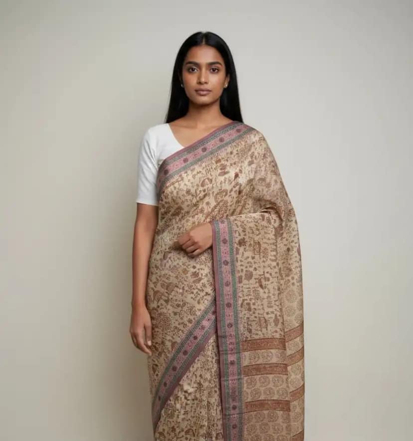 Saura Tribal Cotton Saree Cream Wheel Border