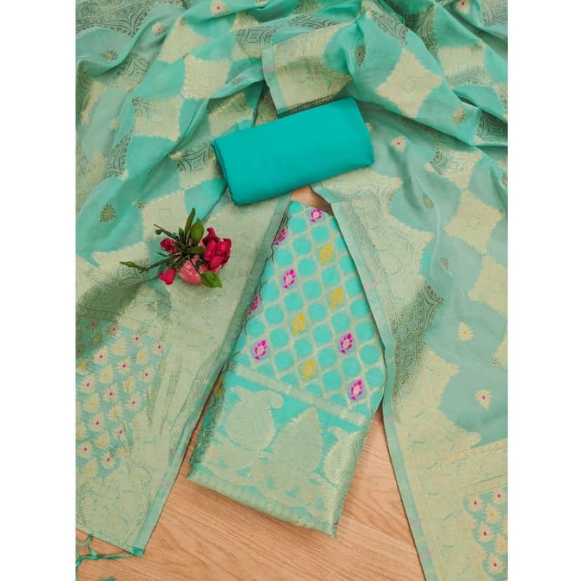 womens banarasi silk printed unstitched salwar suit material with dupatta sea green pid62675 view 2