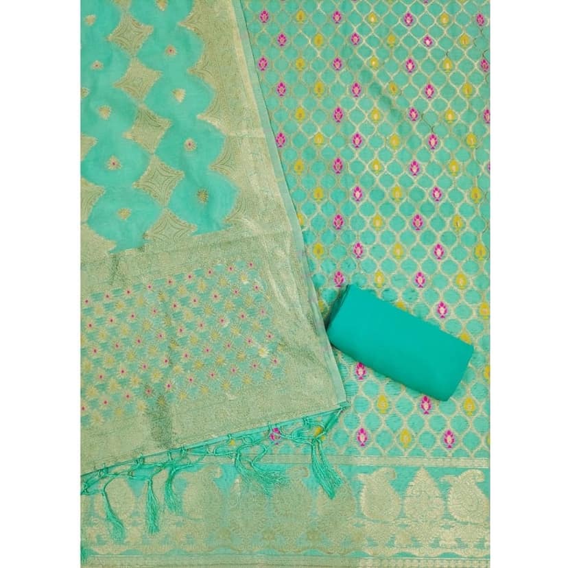 womens banarasi silk printed unstitched salwar suit material with dupatta sea green pid62675 view 3