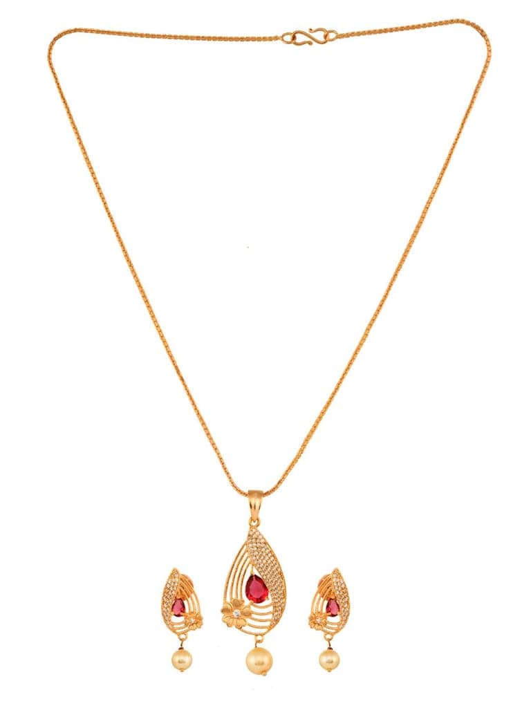 Gold Plated Ruby Studded Floral Locket jewellery Set view 4