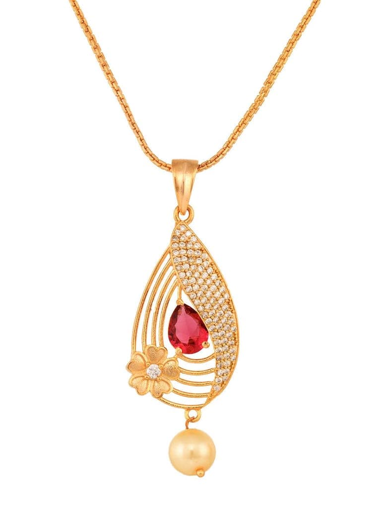 Gold Plated Ruby Studded Floral Locket jewellery Set view 5