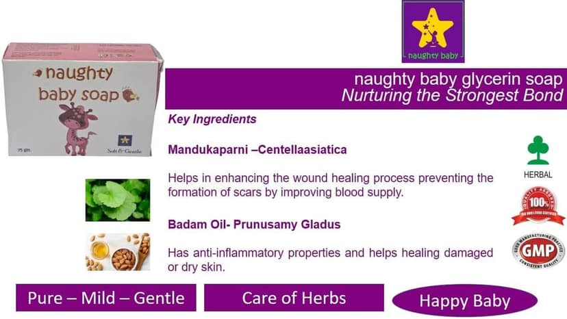 naughty baby soft & gentle Rose soap bar with Badam Oil and Rakhta Chandan. Pack of 3x75 gm view 7