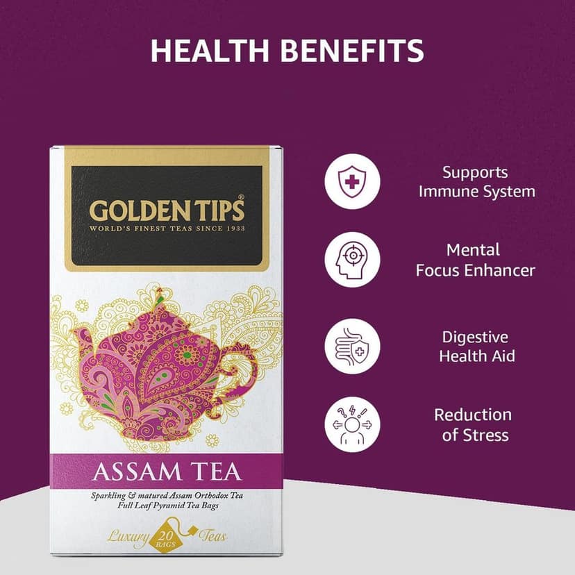 Golden Tips Assam Pyramid Black Tea bag (20 Tea Bags, 40 Gram) view 3