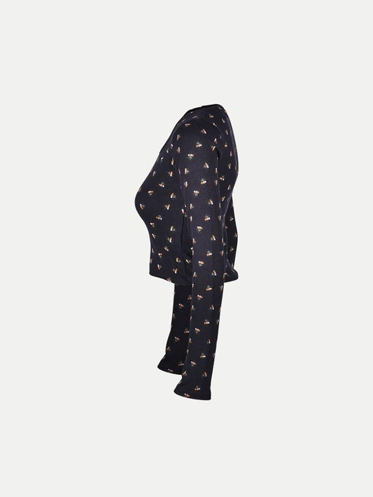 Women Navy All Over Printed cropped Full Sleeve T shirts view 3
