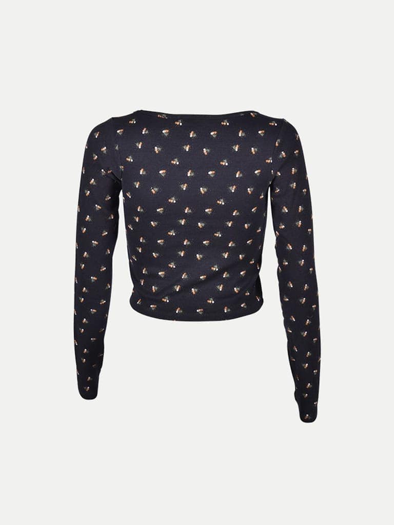 Women Navy All Over Printed cropped Full Sleeve T shirts view 4
