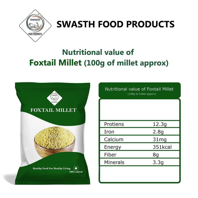 Swasth Unpolished and Natural Foxtail Millet (Other Names of Foxtail Millet - Navane, Kangni, Kakum, Rala Thinai, Korra, Navane, Thina Kang, Rala, Kang, Kaon Kanghu, Kangam, Kora) view 3