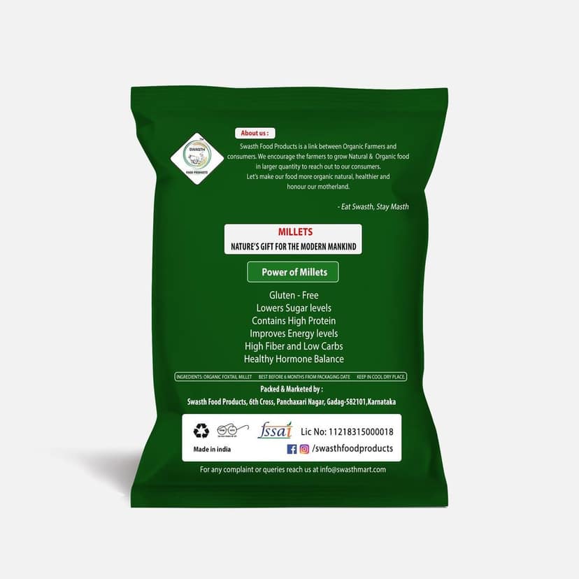 Swasth Unpolished and Natural Foxtail Millet (Other Names of Foxtail Millet - Navane, Kangni, Kakum, Rala Thinai, Korra, Navane, Thina Kang, Rala, Kang, Kaon Kanghu, Kangam, Kora) view 5