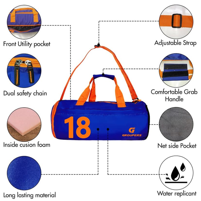 GROUPERS Premium Gym Bag with Shoe Pocket & 500ml Protein Shaker | Fitness Duffel for Workout & Travel-18 view 5