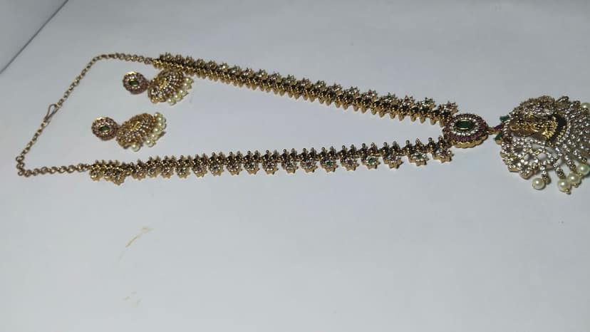 "Stunning Lakshmi Pendant Necklace Set with Earrings in Gold Plated Alloy" view 4