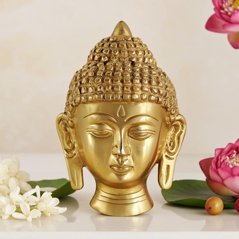 Brass Buddha Face Idol - Spiritual Home Decor Statue, Height : 4.5 Inch (BSMAS1031 B)