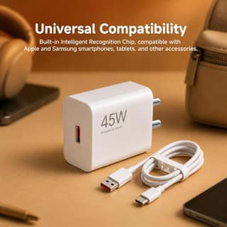 Mi Xiaomi Original 45W Turbo Fast Charger Combo/Rapid Charging with Qualcomm Quick Charge 3.0. Includes USB Type-C 3A Fast Charge Cable. Compatable with mobiles, laptops, and Power Banks (White)