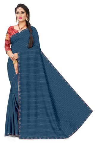 Women's Maroon Georgette Saree with Multicolored Geometric Blouse