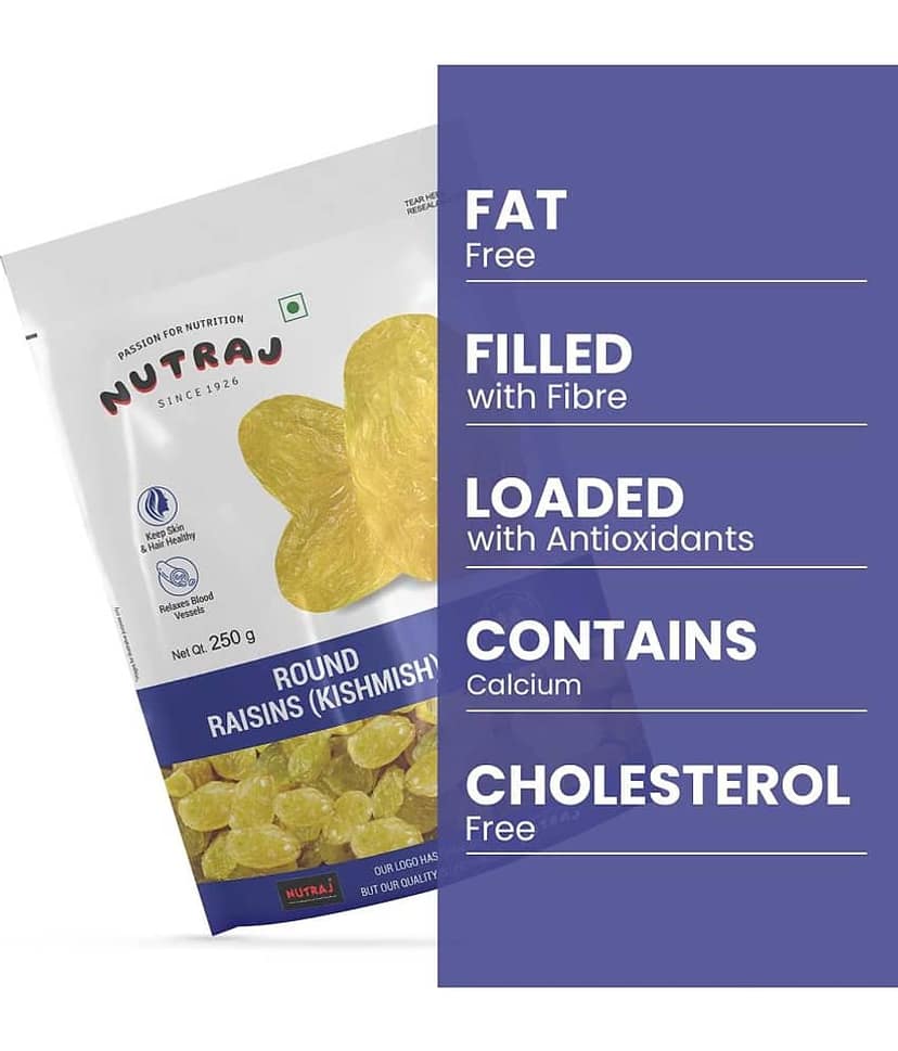 Nutraj Round Raisins 250g, Kishmish 250g, Seedless Green Kishmish view 2