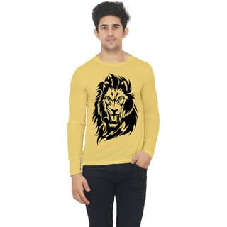 Yellow color full sleeve tiger t printed tshirt