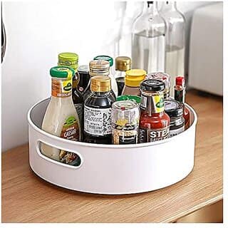 360 Rotating Kitchen Spice Cosmetic Holder Organizer Rack Tray (23L X 23B X 75H Cm WhitePlastic Tiered Shelf)