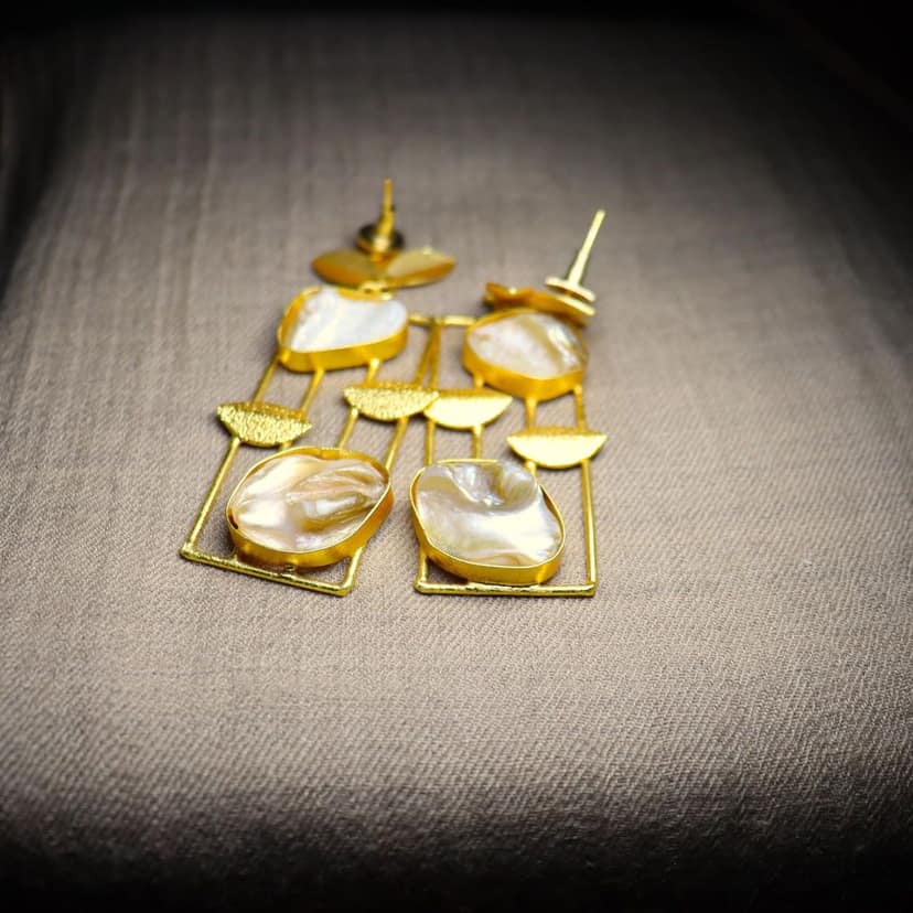 iha Designer Gold Toned Earrings with Faux Pearls |Dangler Earrings|Fashion Jewellery|Handcrafted|Statement Earrings for Women and Girls view 3