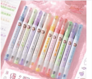 JK 12Pc Double-Head Marker Pens Set with Stickers – Non-Toxic Multicolor Highlighter & Multipurpose Markers