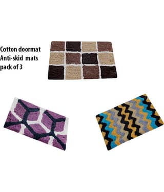 Aazeem Antiskid Cotton Door Mat ( 60 X 40 cm ) Set of 3 Black