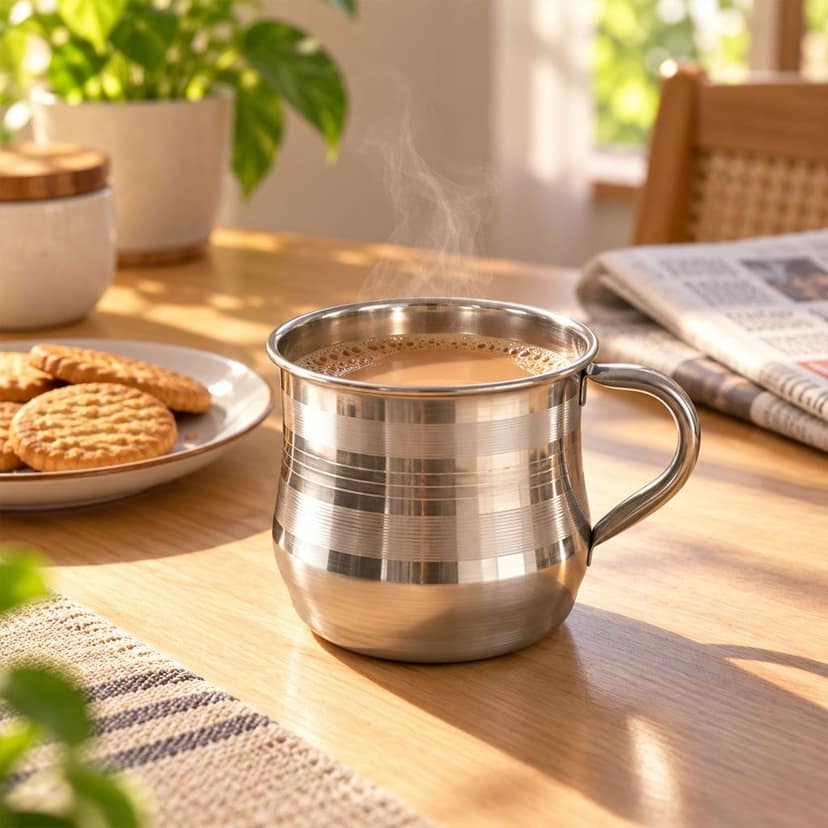 Stainless Steel Tea Coffee Cups with Handles for Home Use (6 Pc, 175 ML) view 2