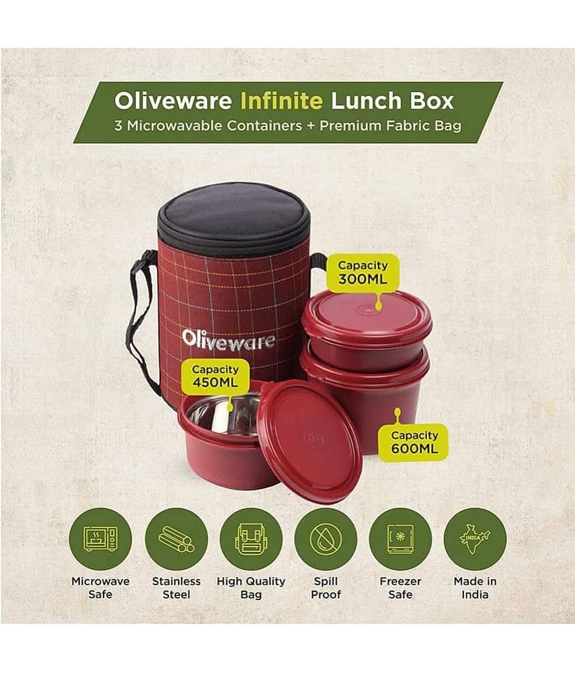 Oliveware Infinite Stainless Steel Lunch Box 3 Container (Pack of 1) view 2