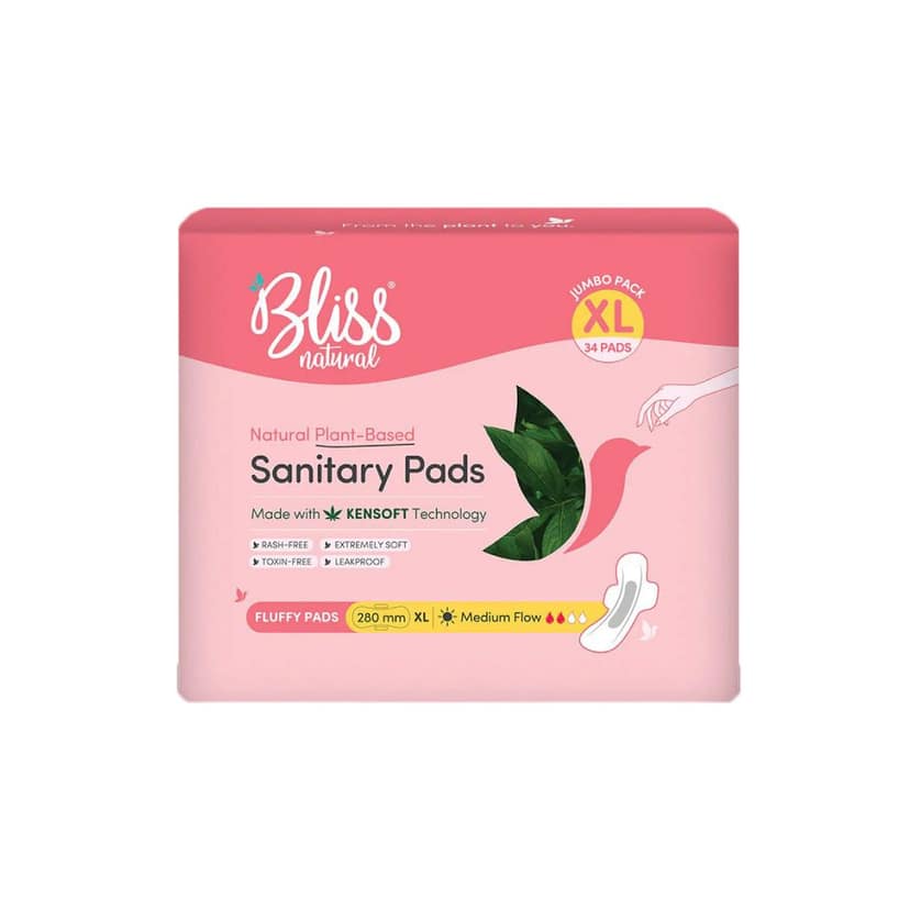 Bliss Natural Organic Ultra Soft Jumbo Sanitary Pads | XL- Size 34 Pads For Women