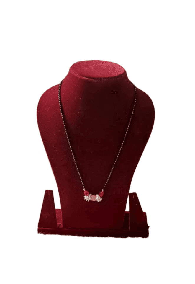 Delicate Pink and White Beaded Mangalsutra with Floral Pendant view 3