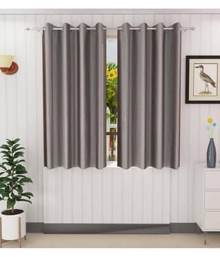 Panipat Textile Hub Solid Semi-Transparent Eyelet Door Curtain 7 ft Pack of 2 -Cream