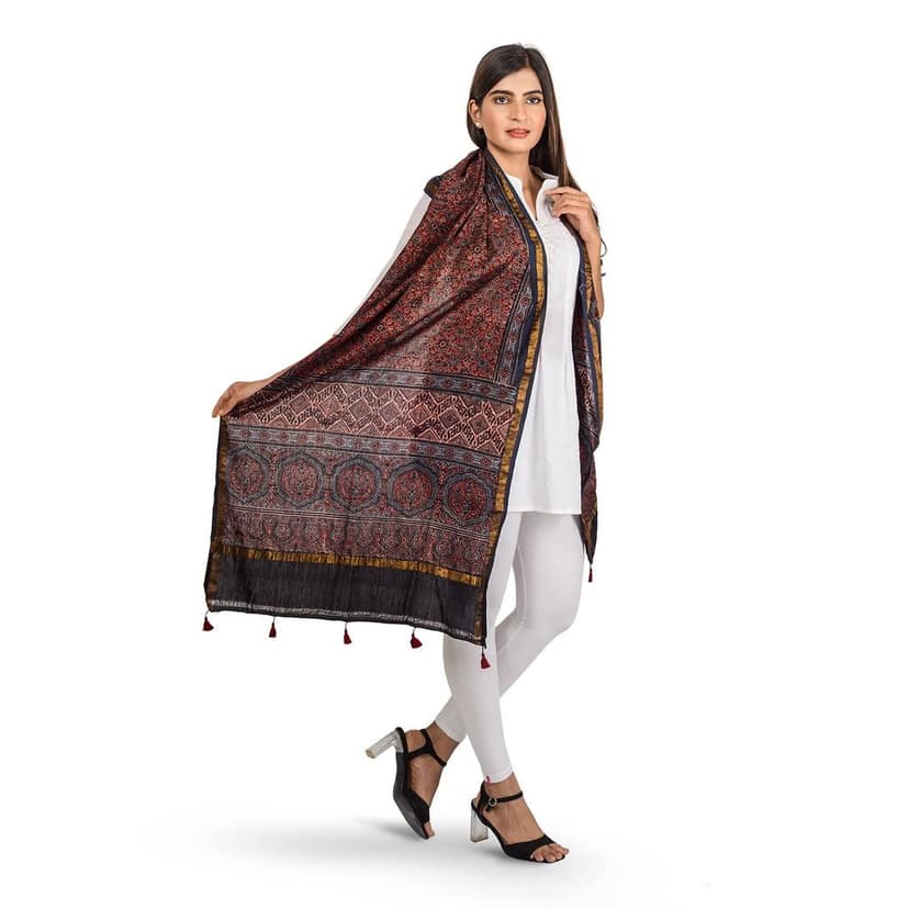 Garvi Gurjari Handmade Natural Dyed Ajrakh Printed Stole view 2