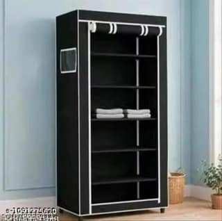 6 Shelves Shoe Rack Plastic with Zip Door Cover & Side Pockets Dustproof