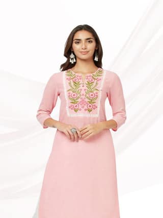 Pink Yoke Embroidered Kurta