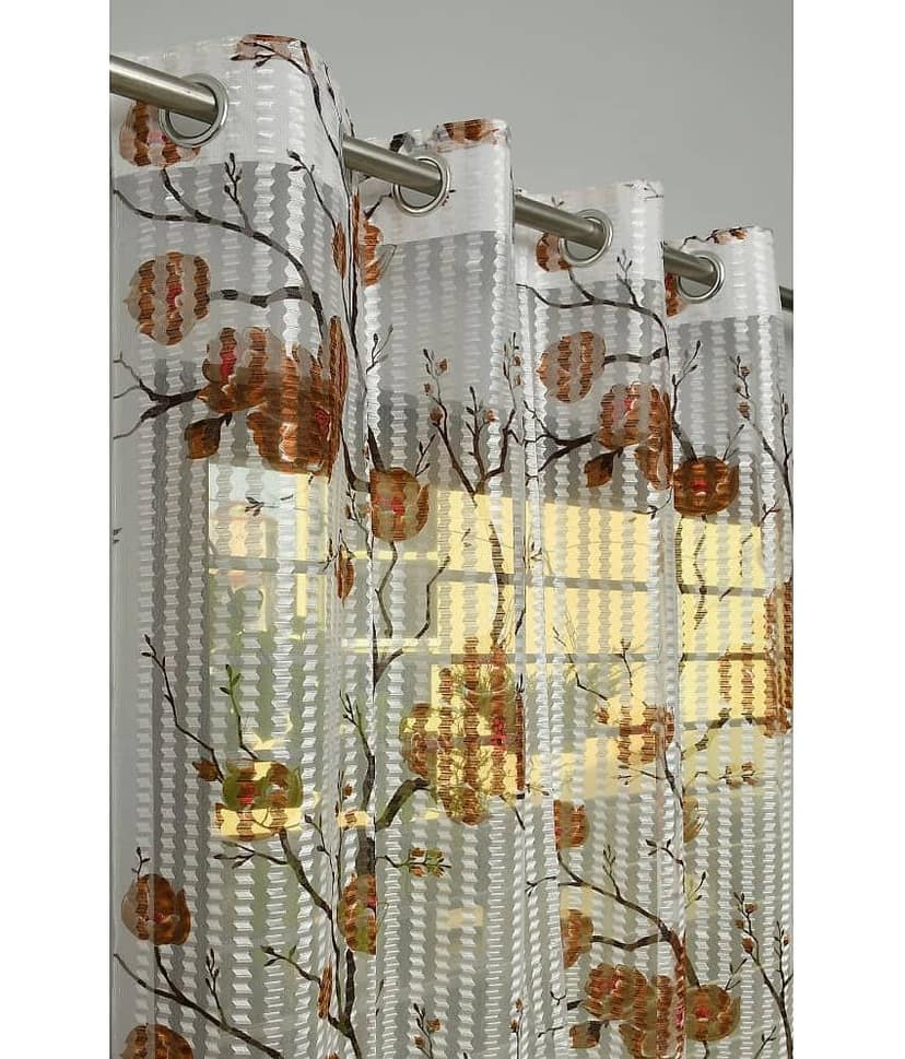 Homefab India Floral Transparent Eyelet Long Door Curtain 9ft (Pack of 2) - Brown view 2