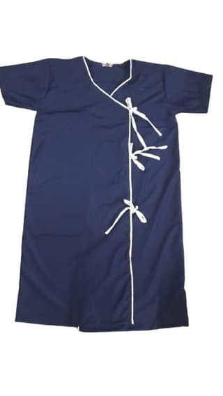 Unisex Patient Gown| Round Neck & Half Sleeve Patient Care Apparel | Hospital Patient Dress Free Size | Navy Blue White Pipine