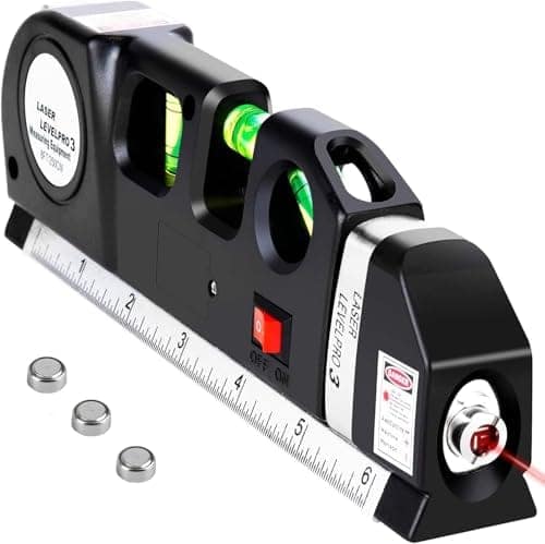 Laser Level Pro 3 with Measuring Tape 8FT (2.5m) | Multi-Function Laser Level Tool with Horizontal & Vertical Alignment, Built-in Ruler, Bubble Level (lesar leval patti) view 2
