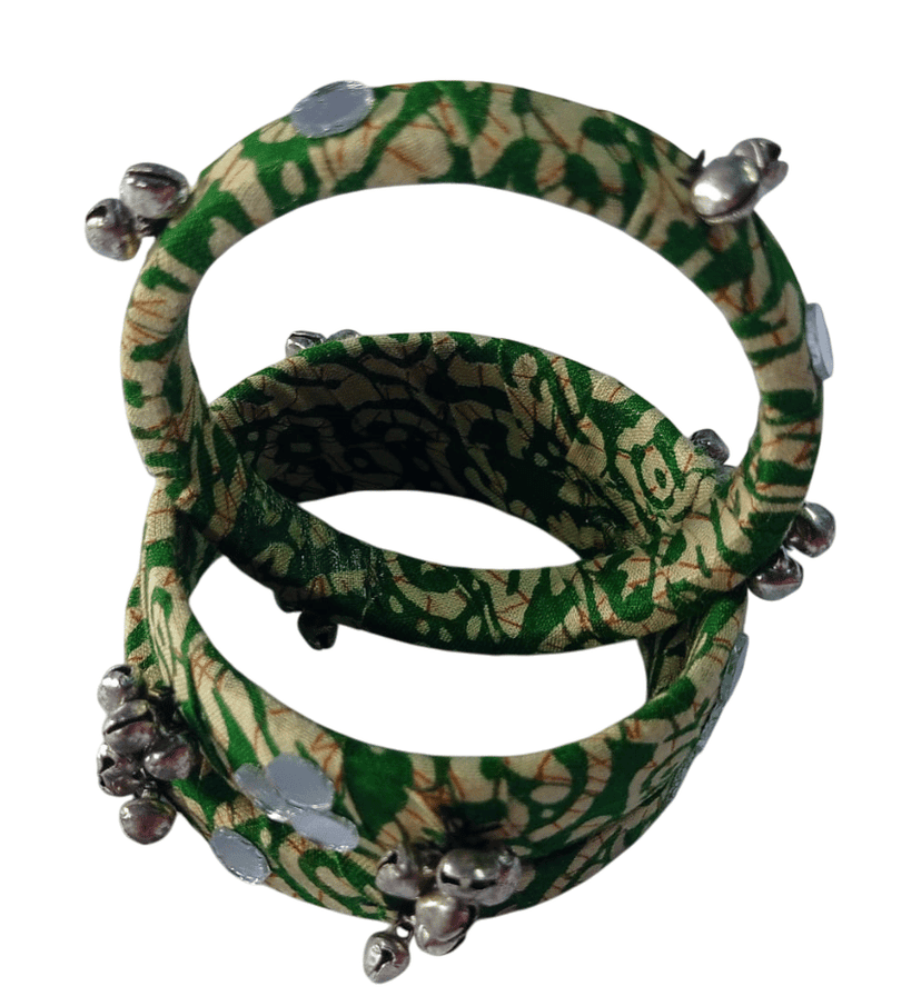 oxidized silver and green lac bangles view 2