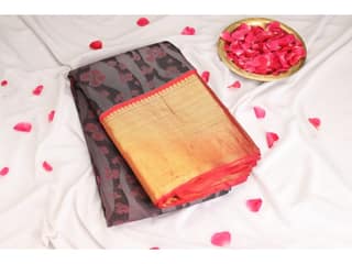 Brown Orange Handloom Kanchipuram Silk Pattu Saree