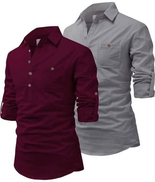 UNI VIBE Black Cotton Blend Men's Shirt Style Kurta ( Pack of 2 )
