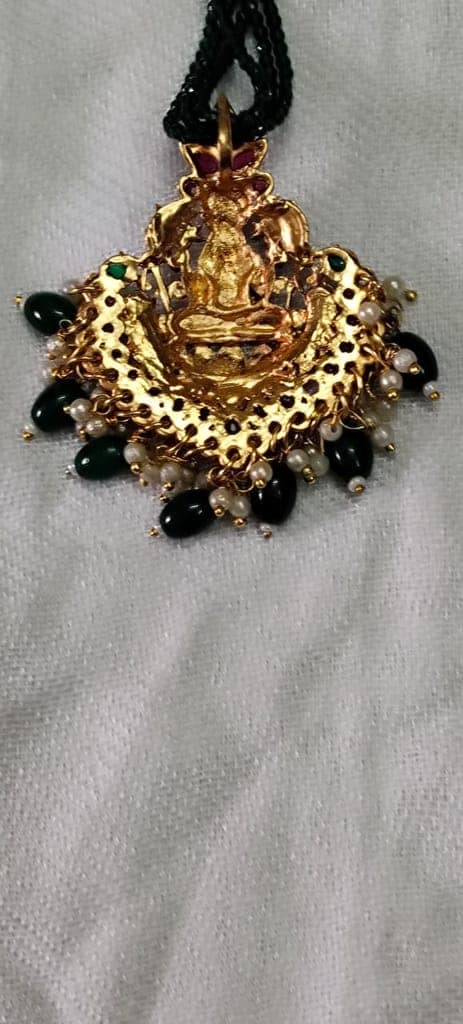 oxidized finish temple pendant with Dark green beads chain view 3