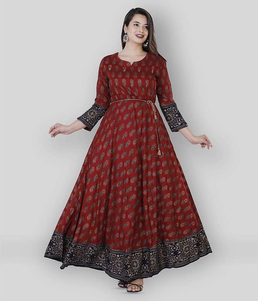 Mishree Collection - Maroon Rayon Women's Anarkali Kurti ( Pack of 1 )