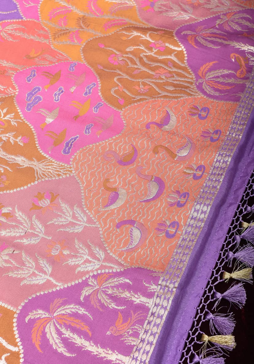 Lavender Exquisite Shikaargah on Pure Tussar Georgette Banarasi Saree | SILK MARK CERTIFIED view 10