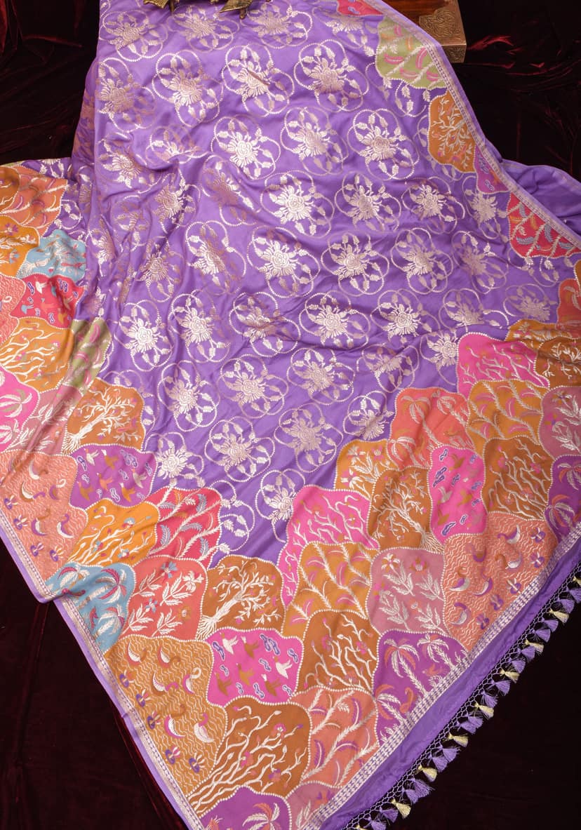 Lavender Exquisite Shikaargah on Pure Tussar Georgette Banarasi Saree | SILK MARK CERTIFIED view 2