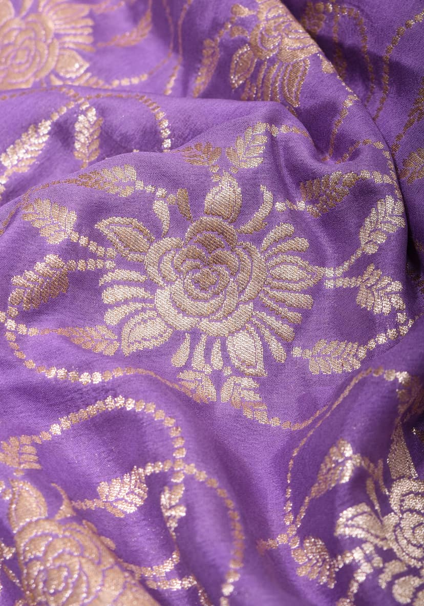 Lavender Exquisite Shikaargah on Pure Tussar Georgette Banarasi Saree | SILK MARK CERTIFIED view 3