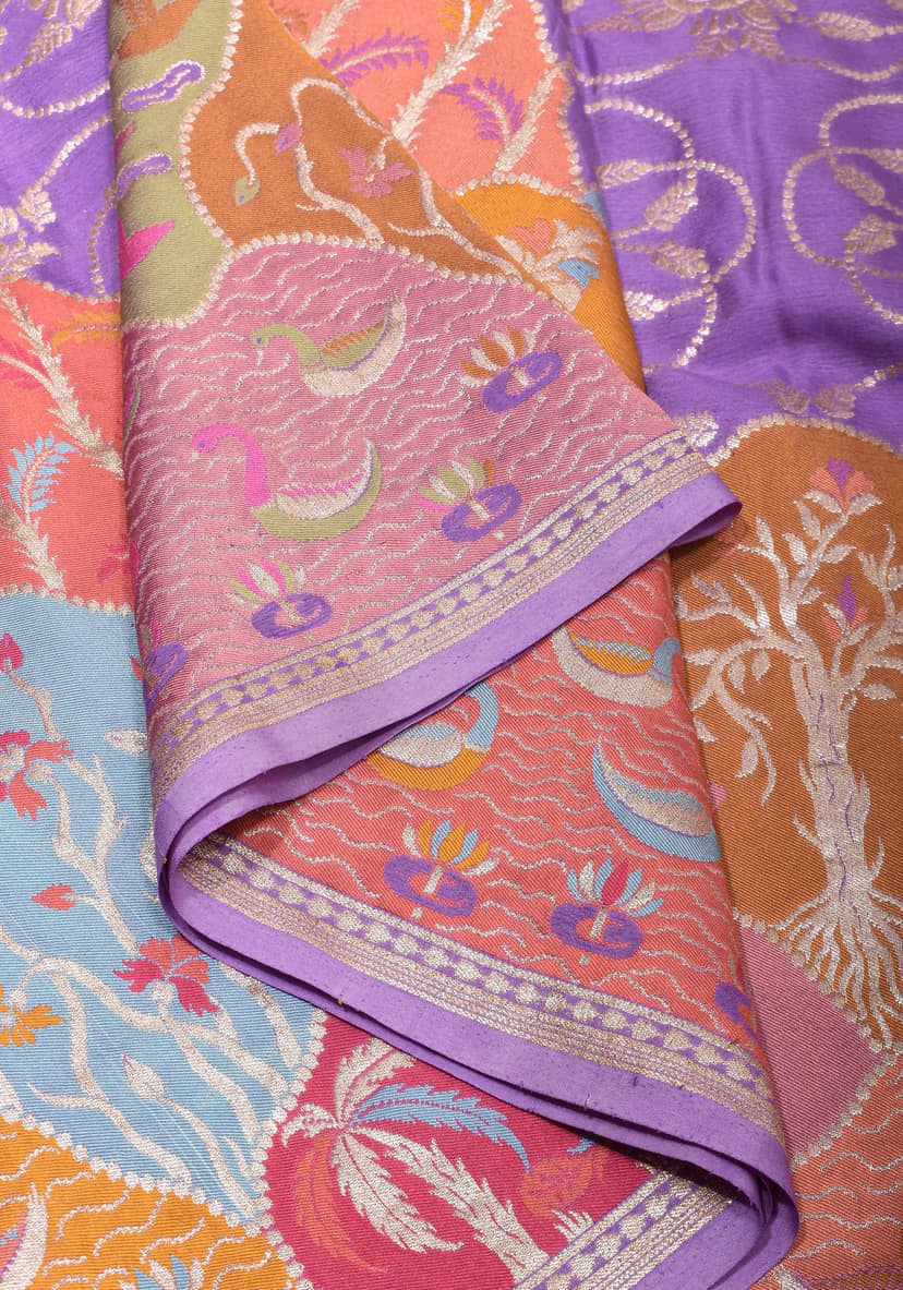 Lavender Exquisite Shikaargah on Pure Tussar Georgette Banarasi Saree | SILK MARK CERTIFIED view 9
