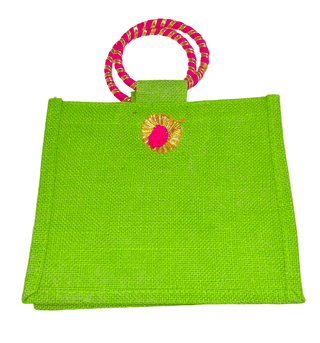 Green Jute Bag with Pink Handle (Small)