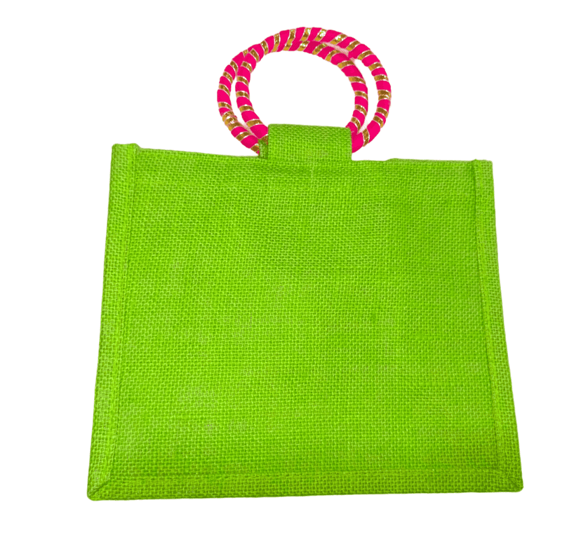 Green Jute Bag with Pink Handle (Small) view 2
