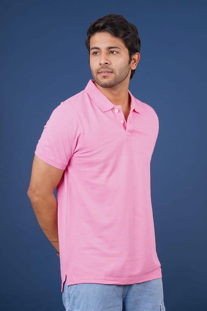 Men's Pink Solid Polo T-Shirt view 2