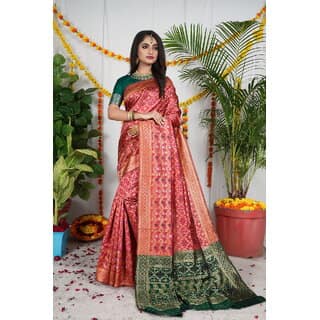 Pink Colour Banarasi Silk Saree With Blouse Piece