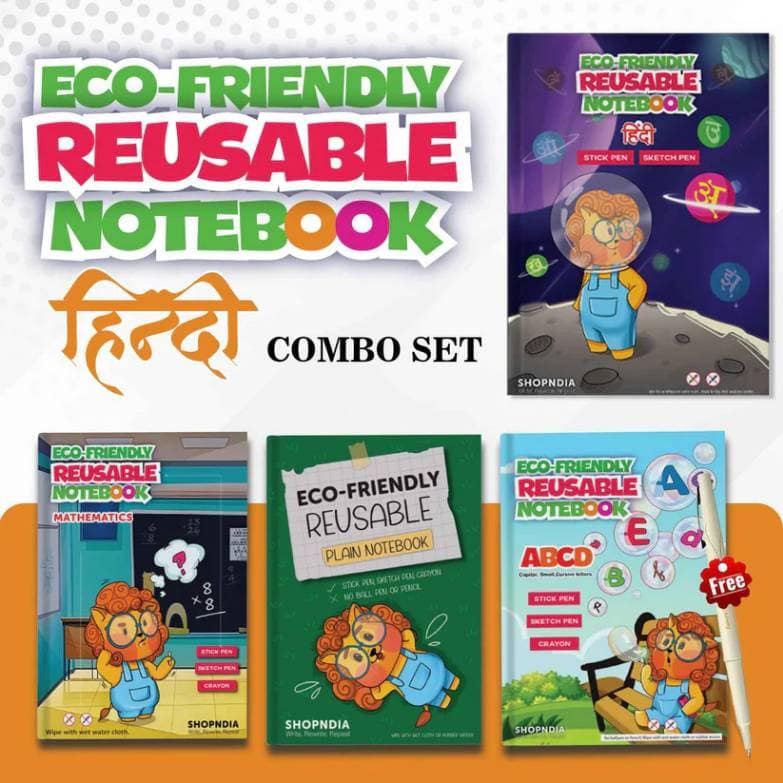 Reusable Notebooks for Kids Handwriting Improvement - Hindi Combo - Set of 4 (Set 2)