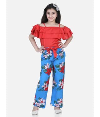 StyleStone Pack of 1 Girls Polyester Top With Palazzo ( Brown )