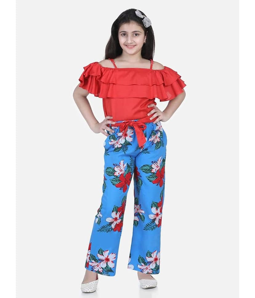 StyleStone Pack of 1 Girls Polyester Top With Palazzo ( Brown )